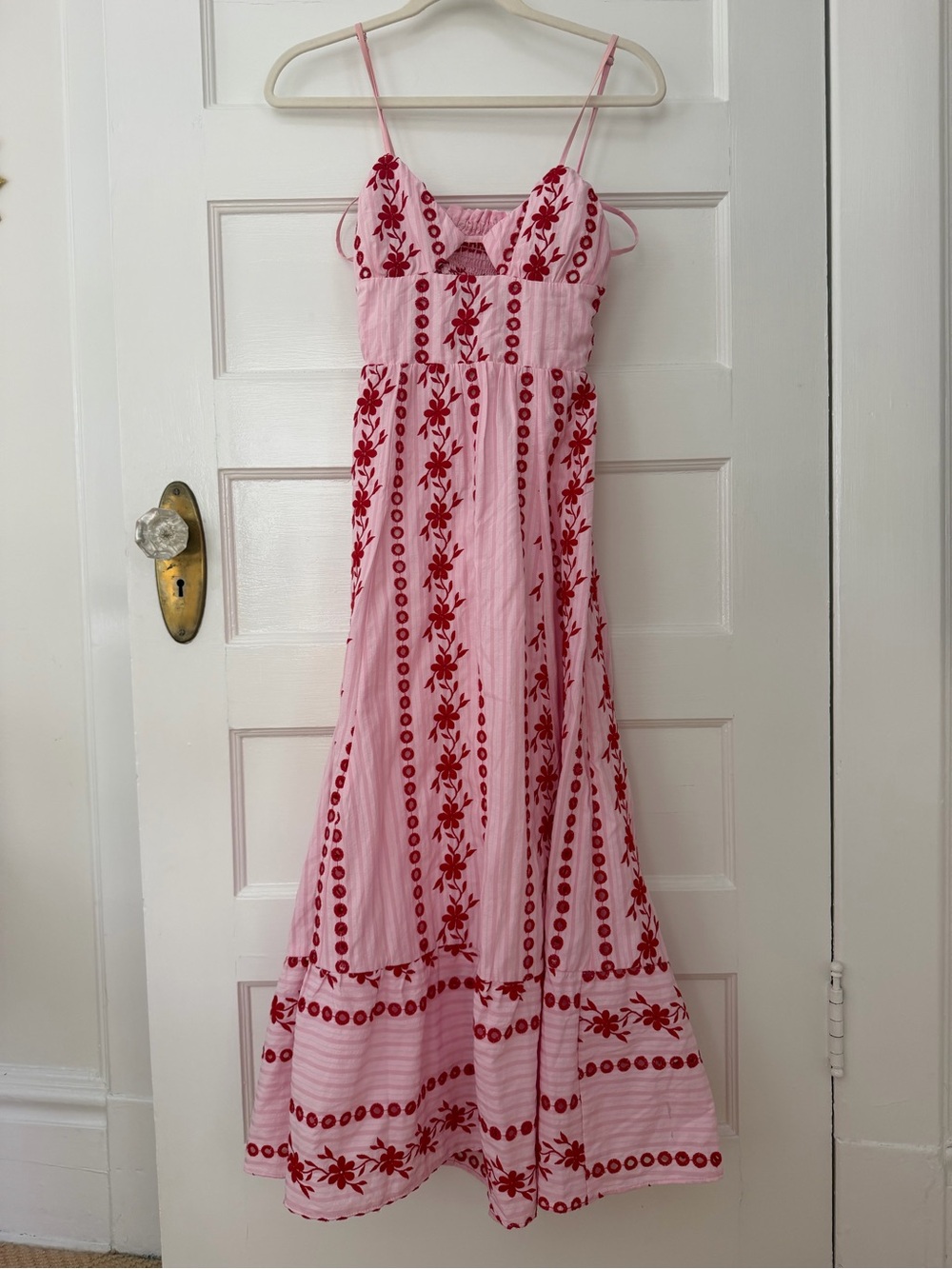 Zara Pink Maxi Dress with Red Floral Embroidery